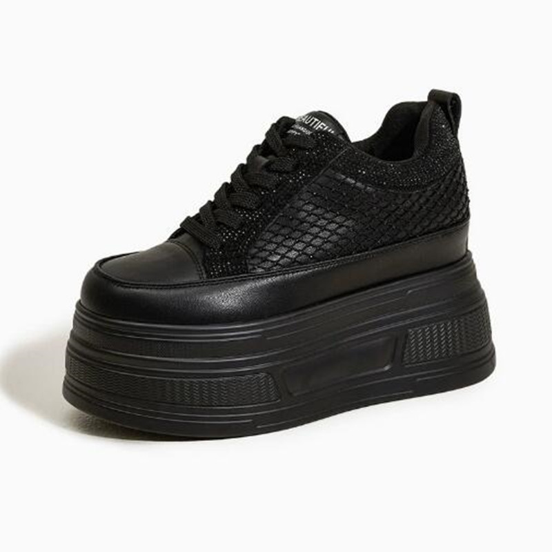 Crystal Mesh Fabric - Zapatillas de Plataforma con Cuña de