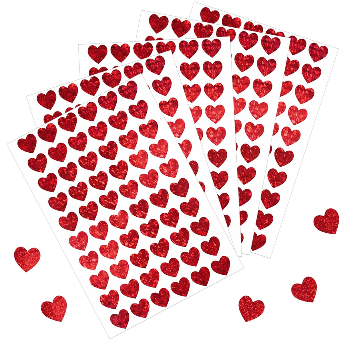 Glitter Vinyl Roll - 600 Pegatinas de Corazón Rojo, Pegatinas