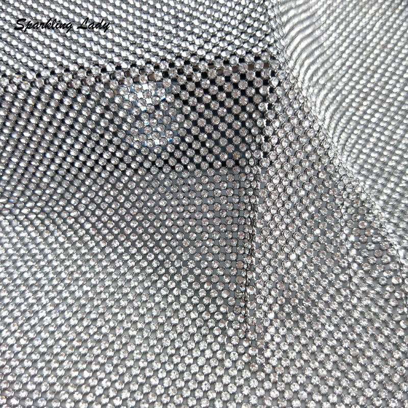 Crystal Mesh Fabric - Telas de malla de cristal plateado