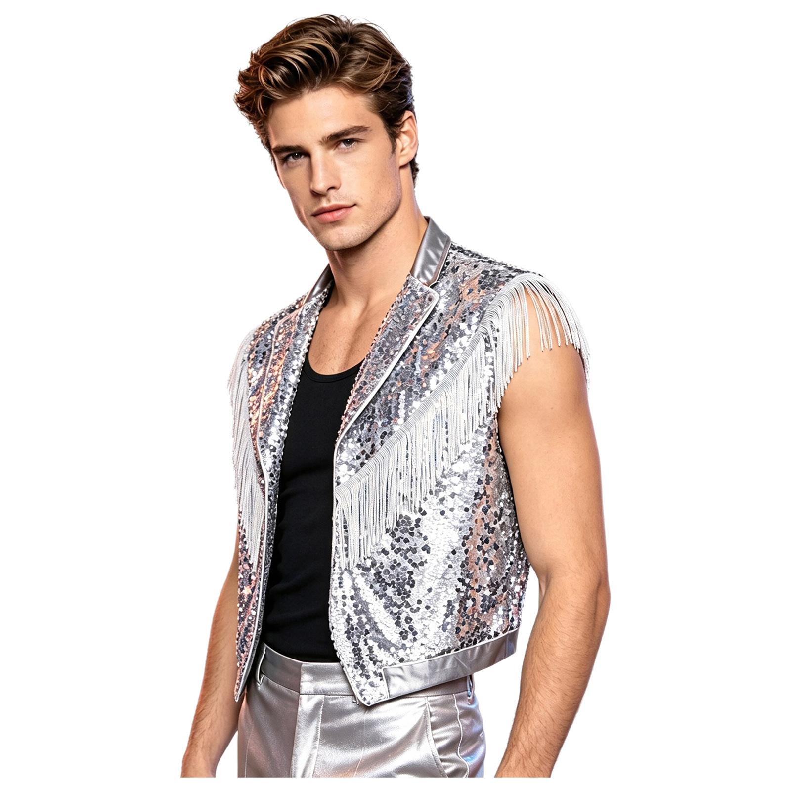 Chaleco Metálico Brillante con - Tassel Fringe Trim reseña y precio