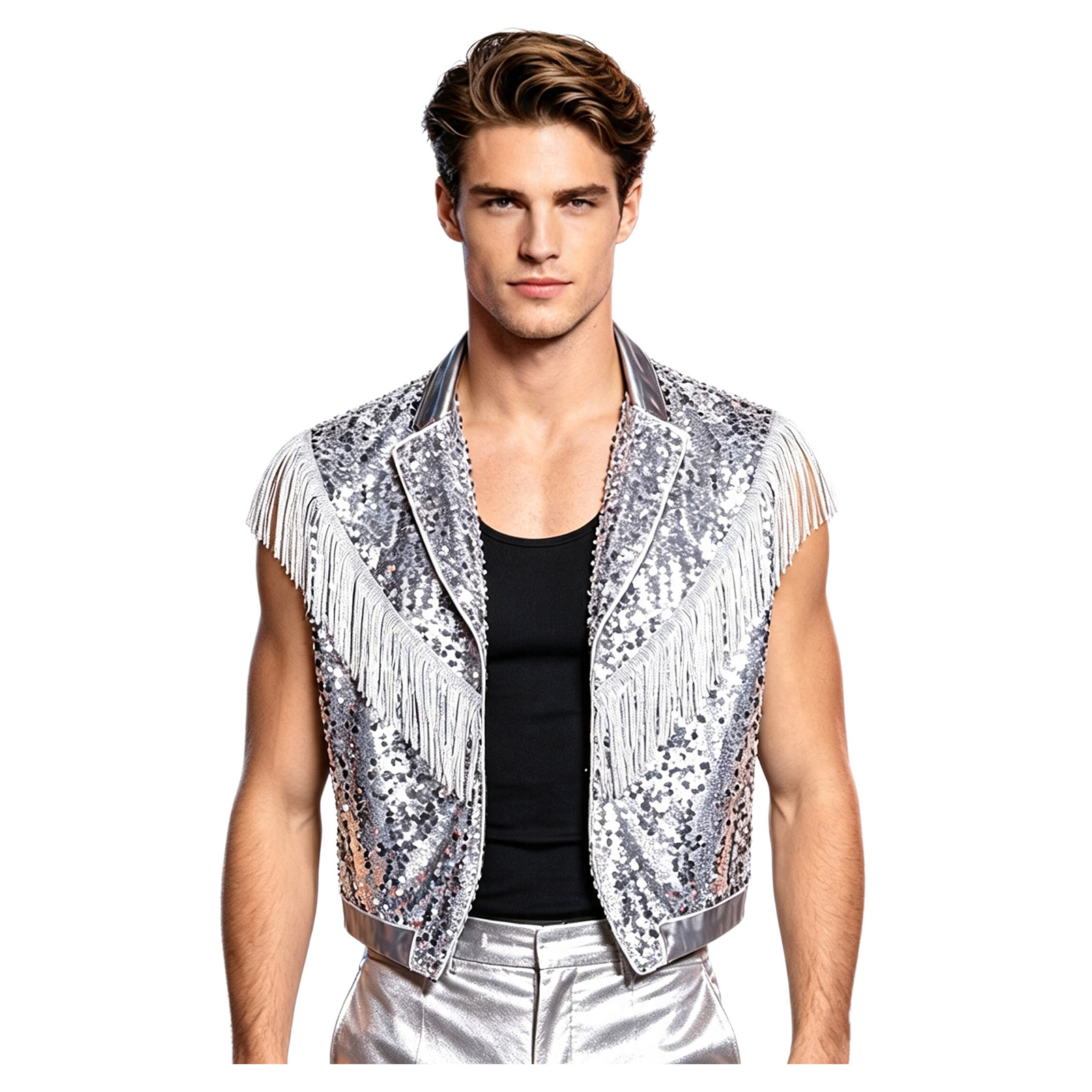 Chaleco Metálico Brillante con - Tassel Fringe Trim reseña y precio