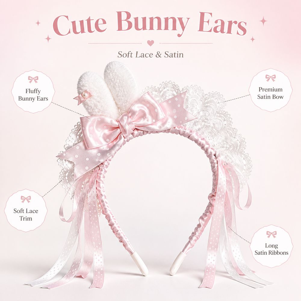 Nueva Diadema con Orejas de Co - Lace Ribbon Trim reseña y precio